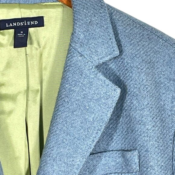 Land’s End Wool Mohair Blend Blue Herringbone Tweed Blazer Jacket Size 18 Lined - Picture 6 of 13